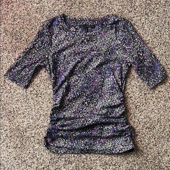 White House Black Market Multi-ColorMesh Shirred Side Tee - Picture 2 of 6